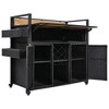 Nestfair 52.8" Wicker Grill Cart with Extended Plastic Wood Table Top and Lockable Wheels Black - 3 of 4