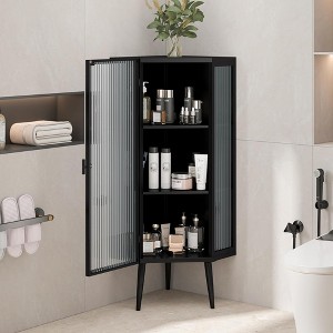 QingMoon Corner Cabinet, Floor Storage Cabinet, Narrow Organizer with Fluted Glass Door and Shelves for Bathroom and Laundry Room - 1 of 4