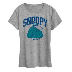 Women's - Peanuts - Snoopy Puffer Coat Winter Short Sleeve Graphic T-Shirt - 1 of 4