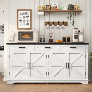 USIKEY Buffet Cabinet, 63” Large Sideboard Buffet Storage Cabinet with 3 Drawers, Farmhouse Coffee Bar with 4 Doors for Kitchen, Living Room - 1 of 4
