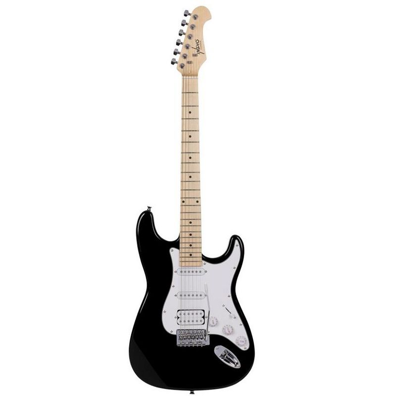 Monoprice Cali Classic HSS Electric Guitar with Gig Bag - Black Body, White Pickguard, Maple Fretboard, Easy to Play - Indio Series, 1 of 7