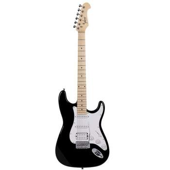 Monoprice Cali Classic HSS Electric Guitar with Gig Bag - Black Body, White Pickguard, Maple Fretboard, Easy to Play - Indio Series