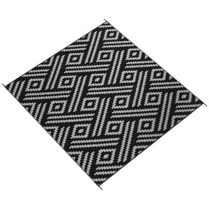 Reversible Outdoor Rug with Carry Bag, Waterproof Plastic Straw Mat for Patio, RV Camping, or Backyard, Black & Gray Geometric Pattern - 1 of 4
