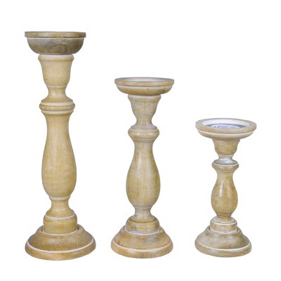 Mela Artisans Tuli Whitewash Candleholder Set of 3