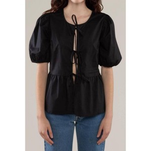 Women's Poplin Tie Front Blouse - nlt - 1 of 3