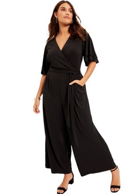 June + Vie by Roaman's Women's Plus Size Wide-Leg Jumpsuit