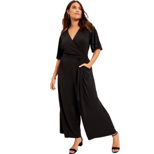 June + Vie by Roaman's Women's Plus Size Wide-Leg Jumpsuit - 1 of 4