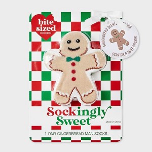 Kid's Gingerbread Man Christmas Crew Socks - Ivory/Red/Tan 2-5 - 1 of 3