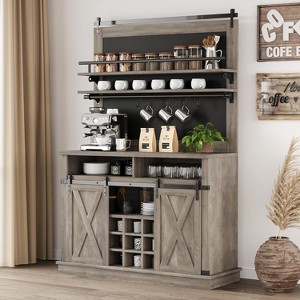 Coucheta Coffee Hutch Cabinet 75" Tall Coffee Bar Cabinet Cupboard Large Kitchens Storage Pantry Cabinets with Sliding Barn Door - 1 of 4