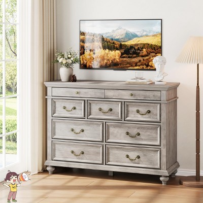 Jojoka 9 Drawer Wide Dresser for Bedroom, Modern Wooden Clothes Organizer Chest with Retro Handles for Closet, Living Room