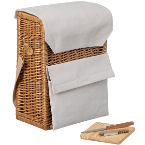 Wickerwise Wine & Cheese Picnic Basket - Wicker Tote Bag for Outdoor Parties, Camping, Travel & Celebrations - Wine Holder with Wooden Board - 1 of 4