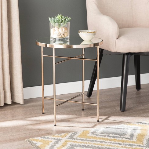 Jayla Mirrored Round End Table Champagne Aiden Lane