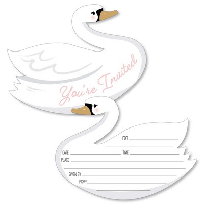 Big Dot of Happiness Swan Soiree - Shaped Fill-in Invitations - White Swan Baby Shower or Birthday Party Invitation Cards with Envelopes - Set of 12