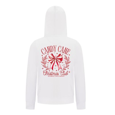 Everyday Kids Christmas Collection Candy Cane Christmas Club Girls Zip Up Hoodie – Holiday Sweatshirt - White