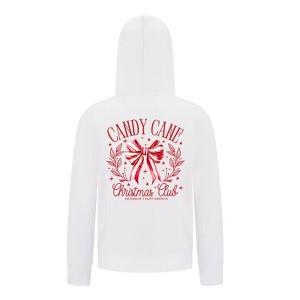 Everyday Kids Christmas Collection Candy Cane Christmas Club Girls Zip Up Hoodie – Holiday Sweatshirt - White - 1 of 1