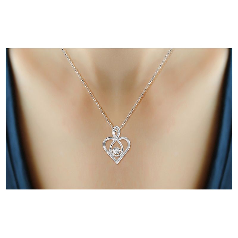 1/20 CT.T.W. Round-Cut White Diamond Heart Prong Set Pendant in Sterling Silver (I2-I3) (18"), 3 of 4