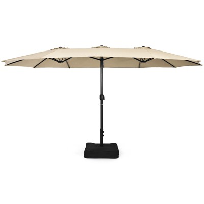 Tangkula 15FT Double-Sided Twin Patio Umbrella with Base Extra-Large Market Umbrella for Outdoor