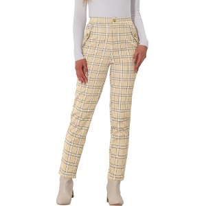 INSPIRE CHIC Women's Vintage Tartan Plaid Elastic Waist Straight Long Trousers - 1 of 4
