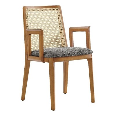 Modway Monarch Wood Dining Accent Armchair with Cane Back and Padded Seat in Honey Natural Gray