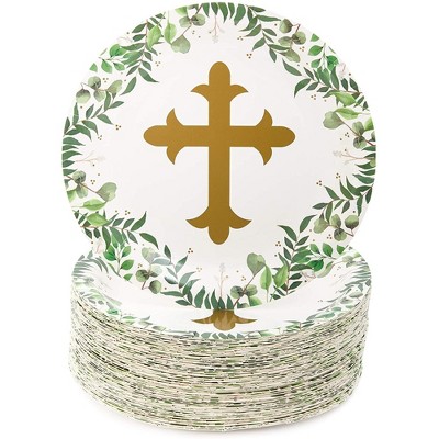 Sparkle and Bash Sparkle and Bash 80Pcs Disposable Religious Paper Plates, Confirmation Plates for Baby Baptism & Christening Party, 9 in