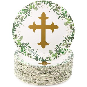 Sparkle and Bash Sparkle and Bash 80Pcs Disposable Religious Paper Plates, Confirmation Plates for Baby Baptism & Christening Party, 9 in - 1 of 4