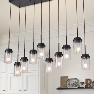 BAOURE 31.5" Brushed Nickel Kitchen Island Lighting,Modern Linear Chandelier with Clear Glass Shades,Dining Room Light Fixture for Kitchen Living Room - 1 of 4