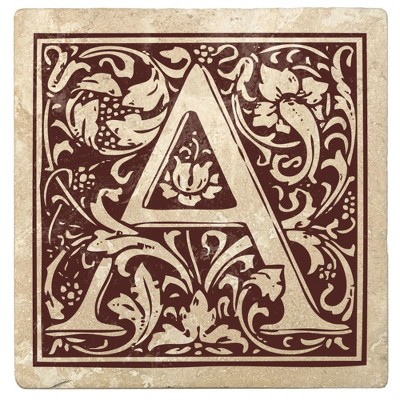 Christmas by Krebs Set of 4 Ivory and Brown "A" Square Monogram Coasters 4"