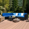 Black Wicker Outdoor Sectional Set with Dark Blue Cushions - 3 of 4