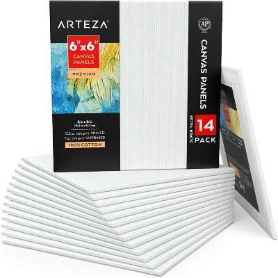 Arteza Canvas Panels, Premium, White, 6"x6", Blank Canvas Boards for Painting - 14 Pack (ARTZ-9523)