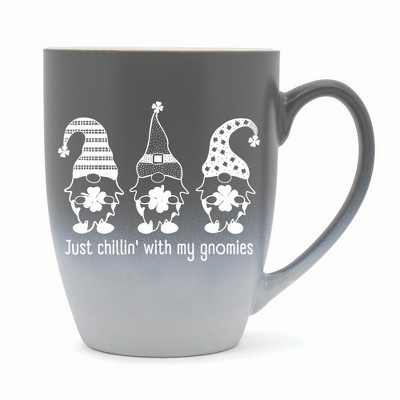 Elanze Designs Just Chillin' With My Gnomies Two Toned Ombre Matte 10 ounce New Bone China Coffee Tea Cup Mug, Gray and White