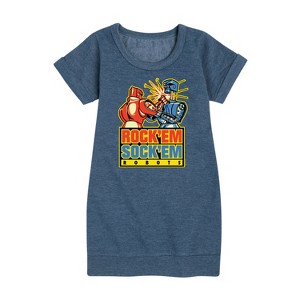 - Rock 'Em Sock 'Em Robots - Red Rocker, Blue Bomber Graphic Short Sleeve Fleece Dress - 1 of 4