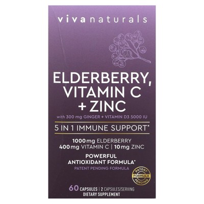 Viva Naturals Elderberry, Vitamin C + Zinc, 60 Capsules