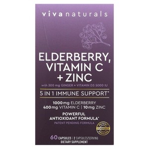 Viva Naturals Elderberry, Vitamin C + Zinc, 60 Capsules - 1 of 3