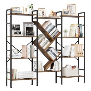 Triple 5 Tier Shelf Bookshelf, Wide Bookcase with 1 4 Open Display Shelves, Display Book Shelf for Home, Office - 1 of 4