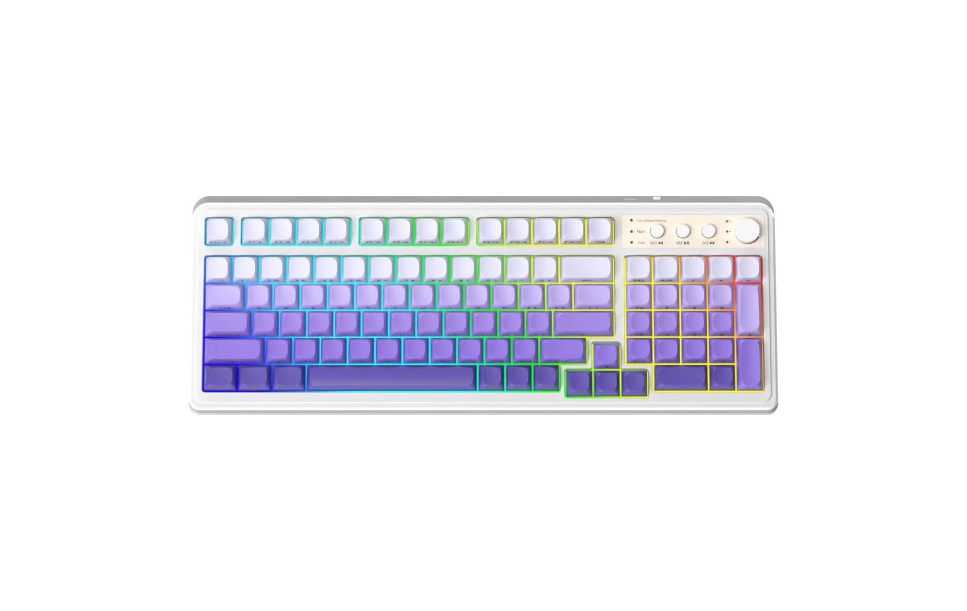 AULA S99 Wireless Gaming Membrane Keyboard, Tri-Mode Connect, Num Pad, Backlit, Media Knob - Purple Gradient