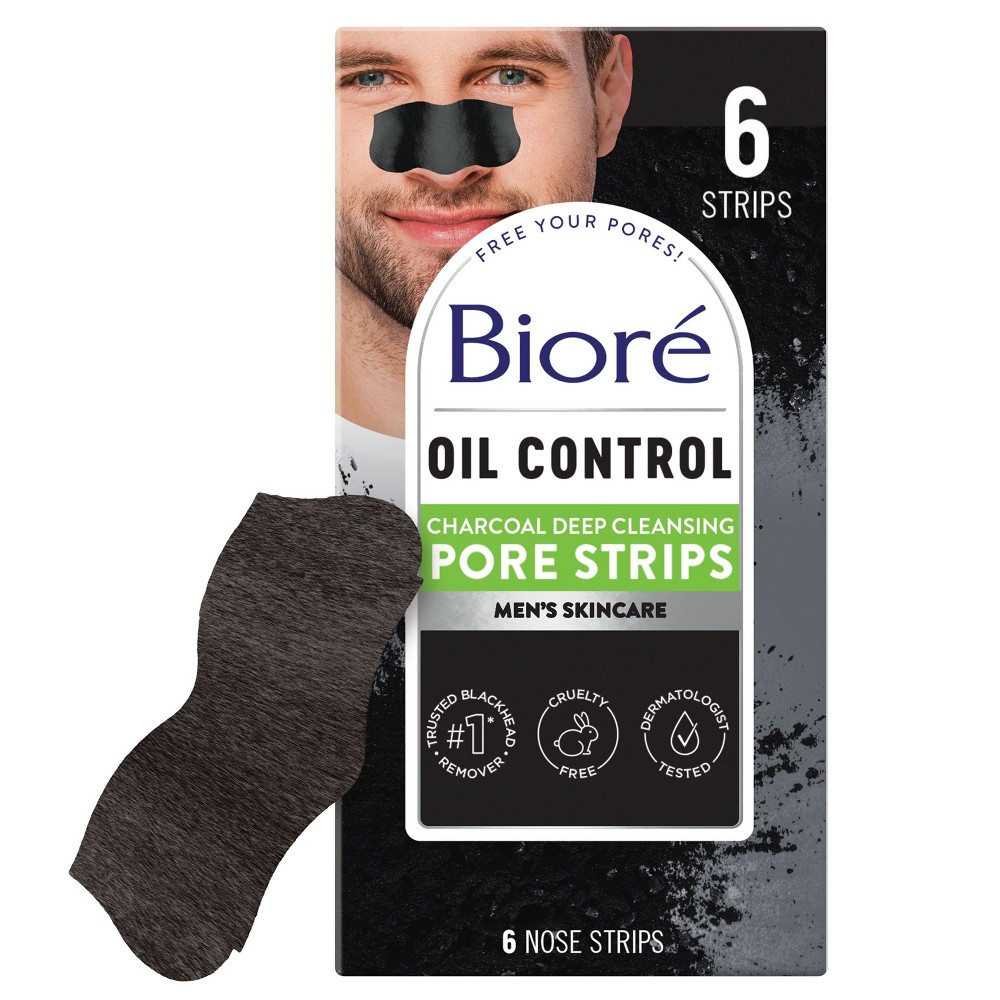 Photos - Cream / Lotion Biore Men'S Charcoal Deep Cleansing Pore Strips, Charcoal Blackhead Remover Pore Strips, Nose Strips - 6ct 