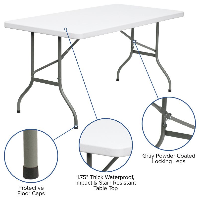 Flash Furniture 5-Foot Granite White Plastic Folding Table, 3 of 7