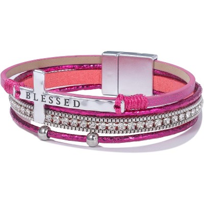 Cross Leather Bracelet with Magnetic Clasp, Christian Religious Boho Wrap Cuff Bangle for Women