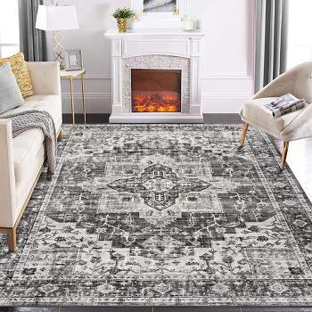 Washable Rug Vintage Medallion Area Rugs Non-Shedding Floor Mat Throw Carpet for Living Room Bedroom, 8' x 10' Gray