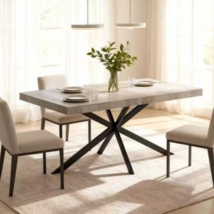 Homy Casa Rectangular Dining Table with Central Contrast Panel and Metal Base, Modern Industrial Style for Dining Room - 1 of 4
