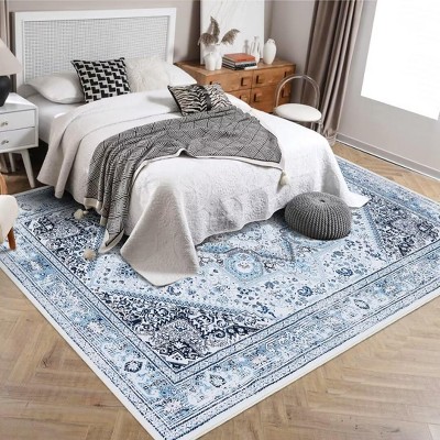 Coucheta Vintage Area Rug Washable Non-Slip Foldable Distressed Print Carpet for Kitchen Bathroom Entryway, Multi-Color & Size