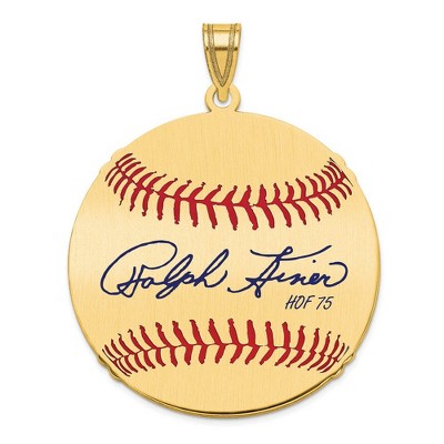 Black Bow Jewelry 14K Gold Plated Ralph Kiner Signature LG Enamel Baseball Pendant
