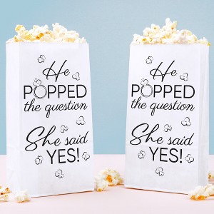 Big Dot of Happiness He Popped the Question She Said Yes Popcorn Bags, Party Favor Snack Treats, Free-Standing Individual White Paper Bags - 25 Count - 1 of 4