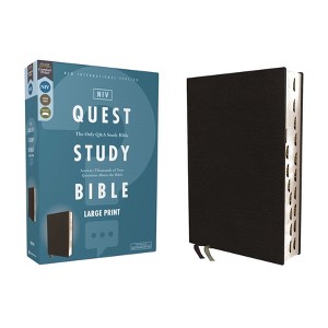 Niv, Quest Study Bible, Large Print, Bonded Leather, Black, Thumb Indexed, Comfort Print - by  Zondervan (Leather Bound) - 1 of 1