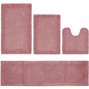 Edge Bath Rug 100% Premium Cotton Ultra-Soft Water Absorbent Tufted Solid Reversible 4 Piece Bathroom Rug Set for Machine Washable Bathmat - 1 of 2