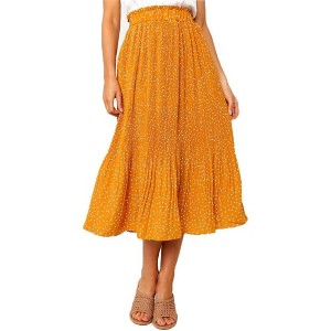 EXLURA Womens High Waist Polka Dot Pleated Skirt Midi Swing Skirt with Pockets - 1 of 4