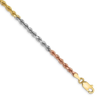 Black Bow Jewelry 2.9mm, 14k Tri-Color Gold, D/C Solid Rope Chain Bracelet