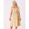 Allegra K Women's Summer Floral Puff Sleeve Square Neck Midi Smocked Dresses - 3 of 4
