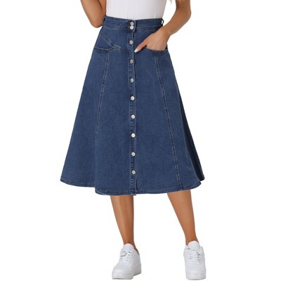 INSPIRE CHIC Womens' Stretchy High Waist Buttons Front Flowy Midi A-Line Skirts with Pocket