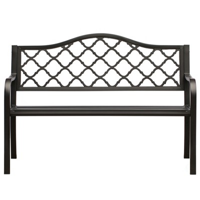 Black Steel and Cast Iron Outdoor Patio Bench